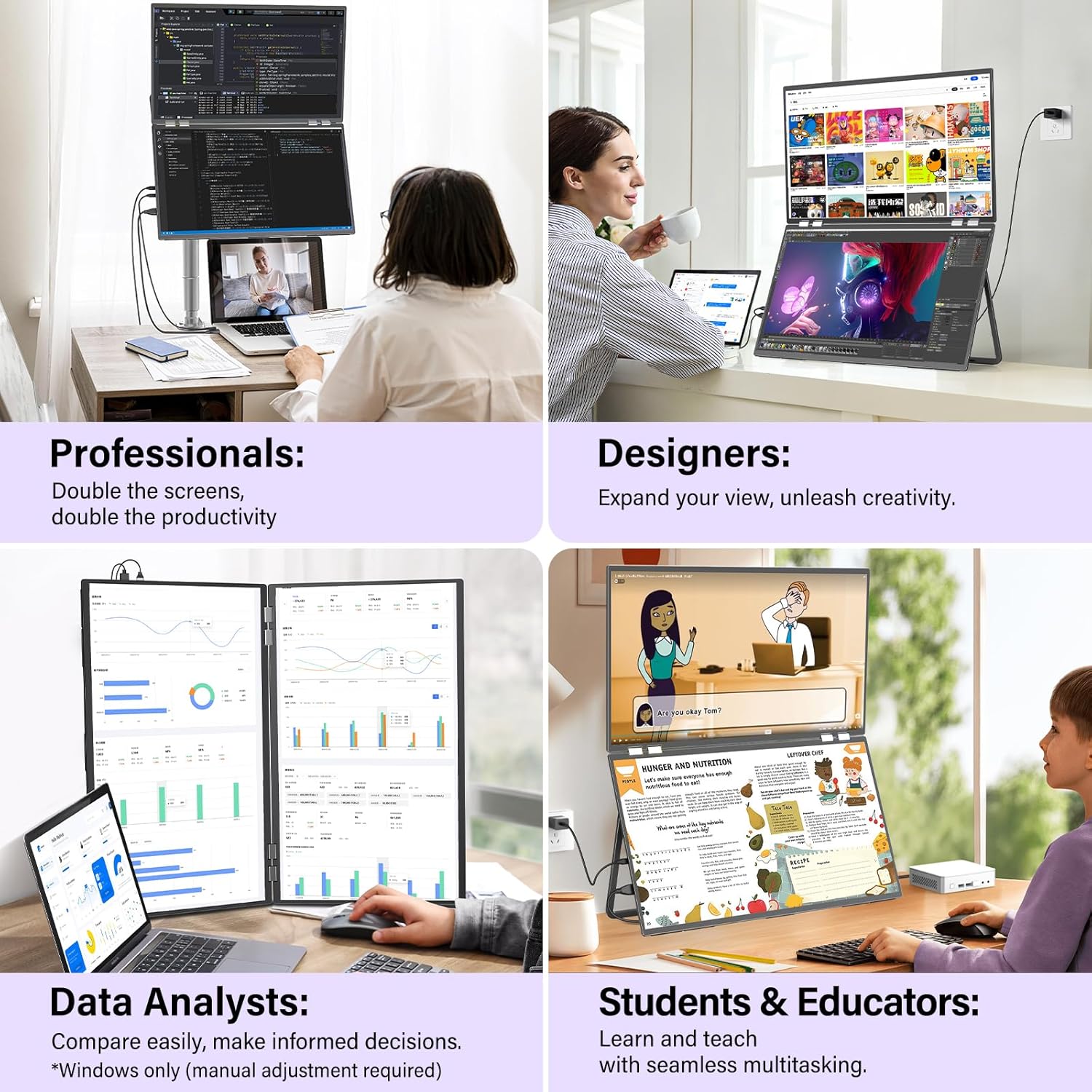 Thumbnail 3 de InnoView 23.8" Dual Portable Monitor (180Hz, 2560 x 1440, 100% sRGB) — Foldable & Stackable USB-C/HDMI