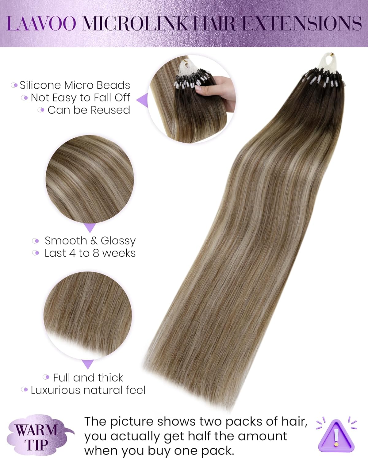 Thumbnail 1 de LaaVoo Microlink Hair Extensions: Human Hair Ombre Balayage with Micro Beads