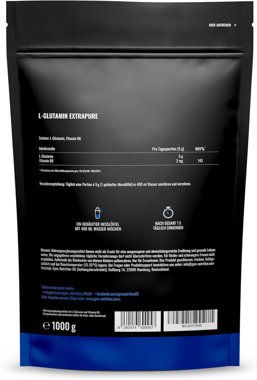 Thumbnail 1 de L-Glutamin Pulver 1000g Hochdosiert