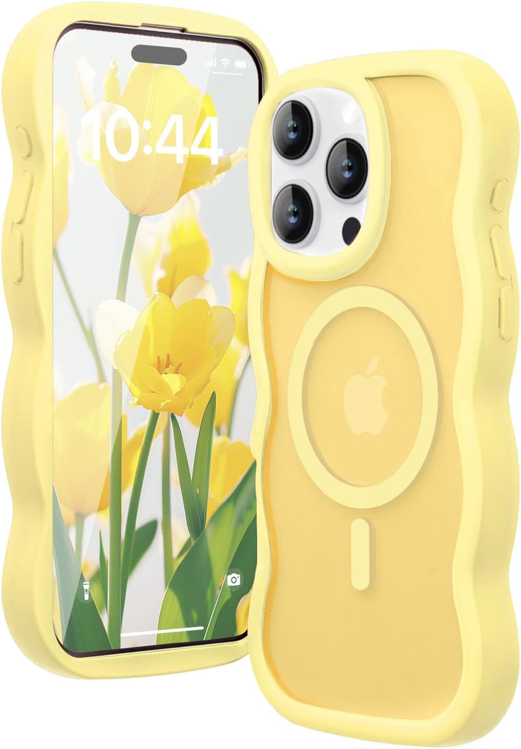 Detalle de Amzfield Magnetic Case for iPhone 16 Pro Max with MagSafe Compatibility (Yellow Wavy Frame, Shockproof Protection)