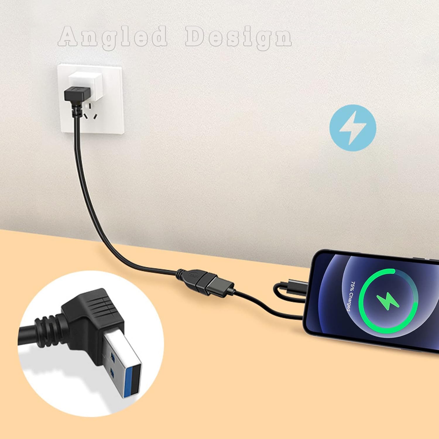 Thumbnail 1 de Herfair Right Angle USB 3.0 Extension Cable (90° Up & Down) – SuperSpeed male to female USB extender