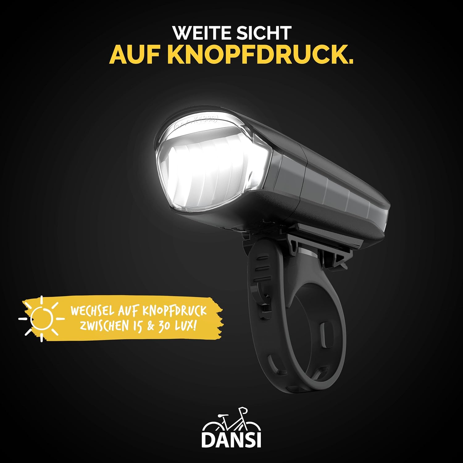 Thumbnail 4 de DANSI Fahrradleuchten-Set StVZO I LED-Fahrradlicht vorne (30/15 Lux) mit Batteriewechselanzeige