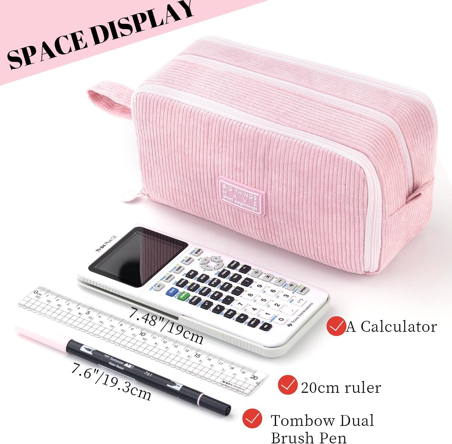 Detalle de VICDUEKG Federmäppchen aus Cord-Stoff – 3 Fächer, Rosa, mit großer Kapazität