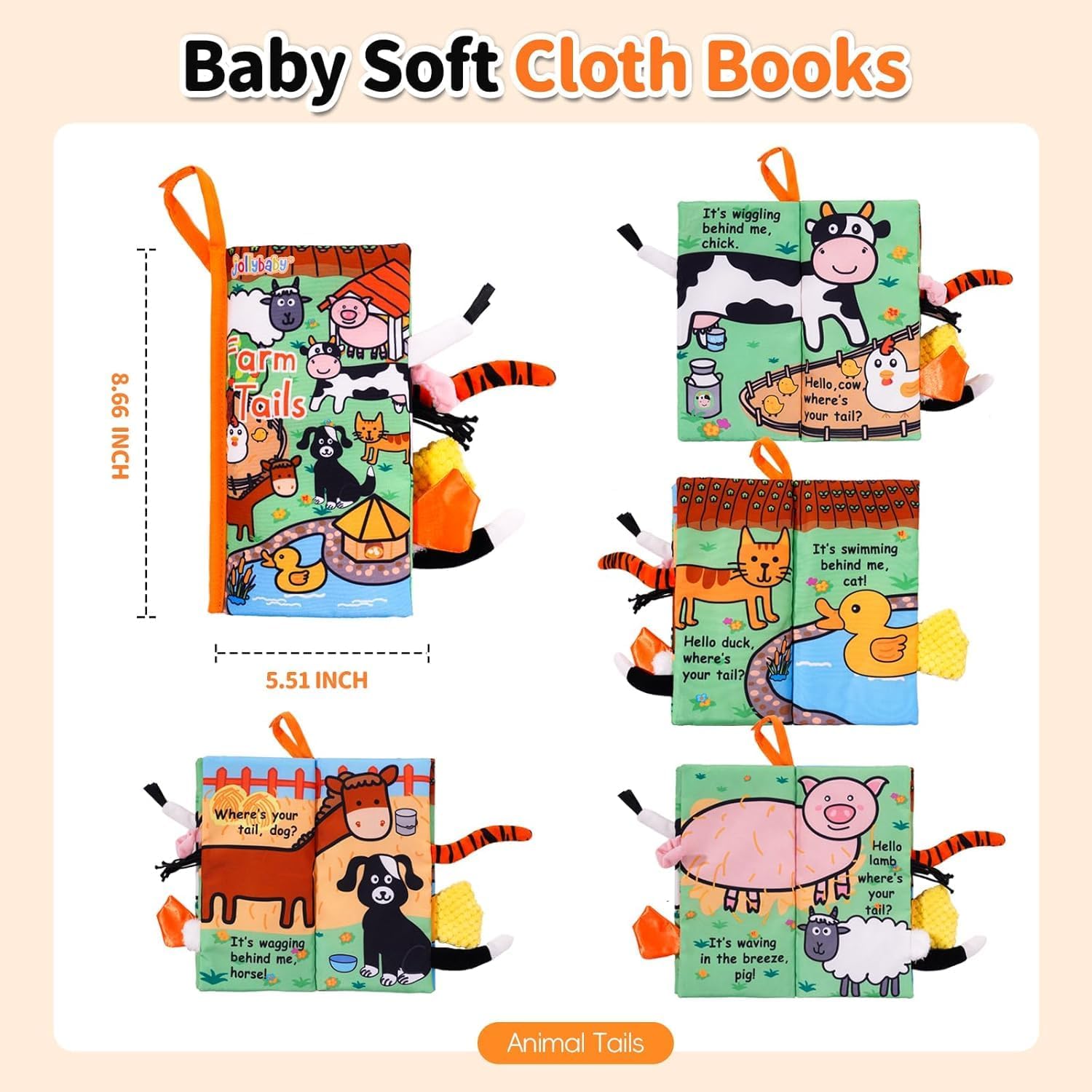 Thumbnail 4 de HECCEI Baby Cloth Book (Farm Tails) – soft crinkle animal activity book for babies and toddlers