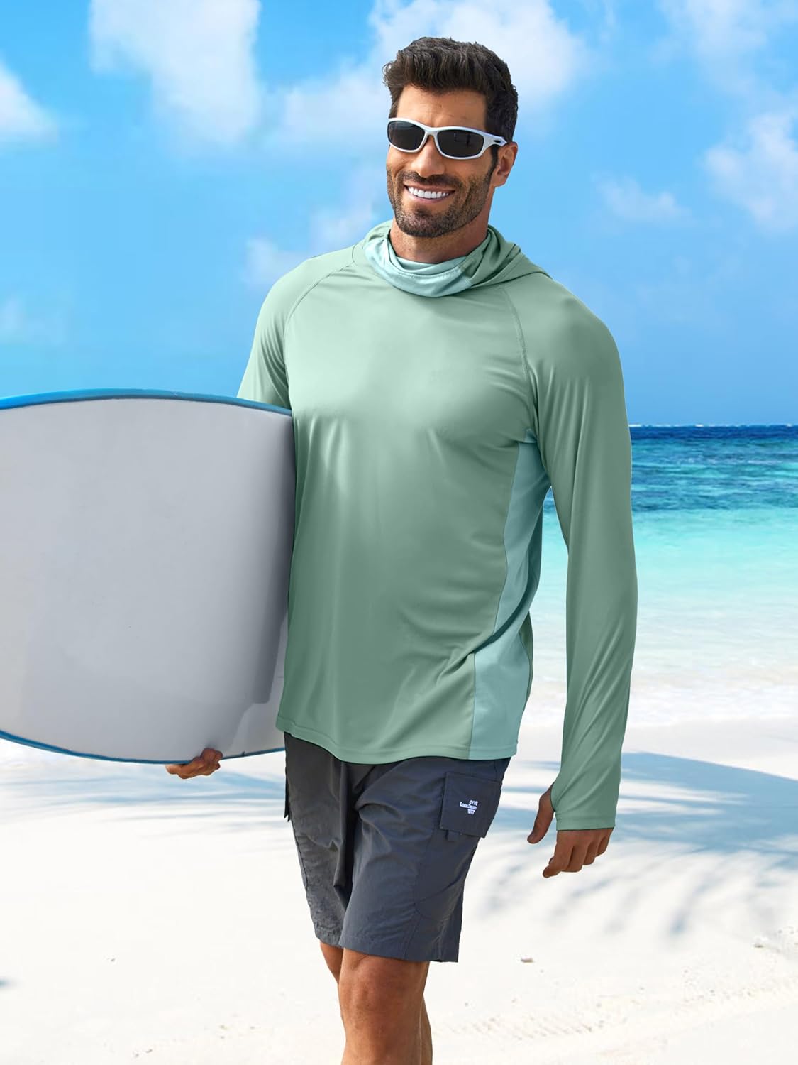 Detalle de PINSPARK Men's Sun Protection Hoodie with Mask UPF 50+ UV Long Sleeve Shirt