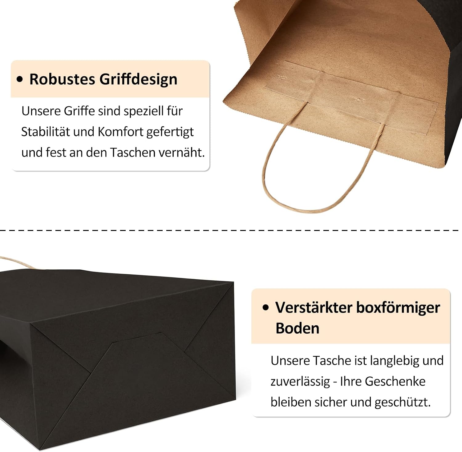 Detalle 2 de Eupako Lot de 50 petits sacs cadeaux en papier kraft noir recyclables (15 x 8 x 21 cm)