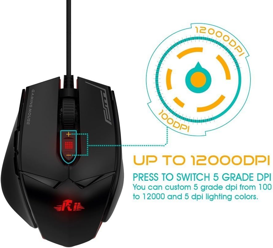 Thumbnail 6 de Rii Gaming M01 Laser: mouse professionale programmabile con LED RGB fino a 12.000 DPI