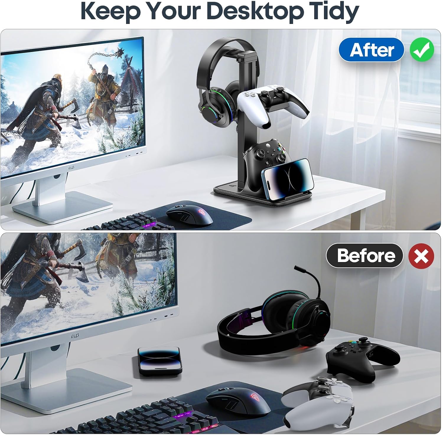 Thumbnail 4 de Porte-Manette Double Support Casque Gamer 3-en-1 : rangement et acessoires all-in-one pour votre setup