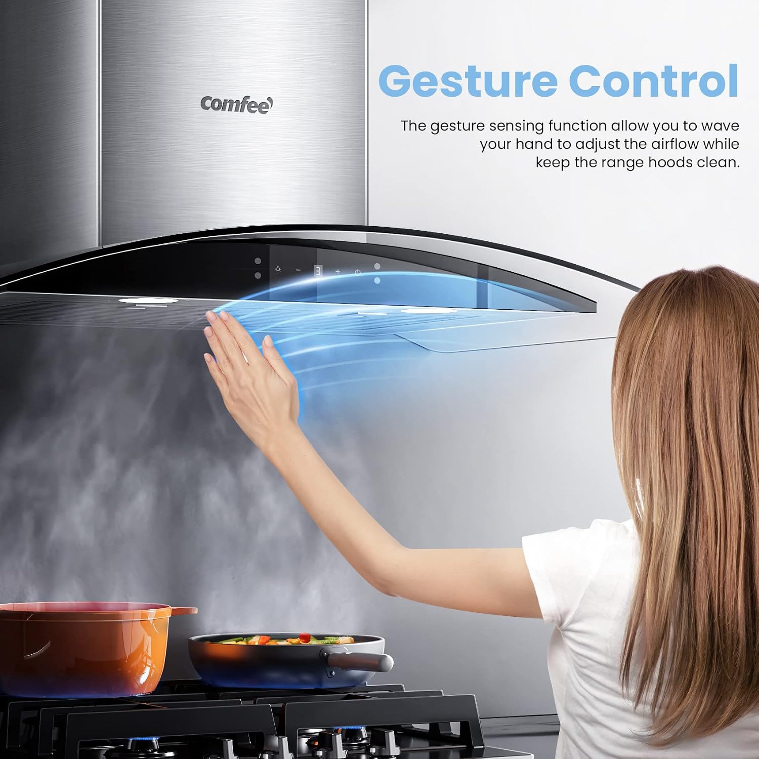 Detalle de COMFEE' CVG30W9AST 30-Inch Wall-Mount Range Hood, 450 CFM