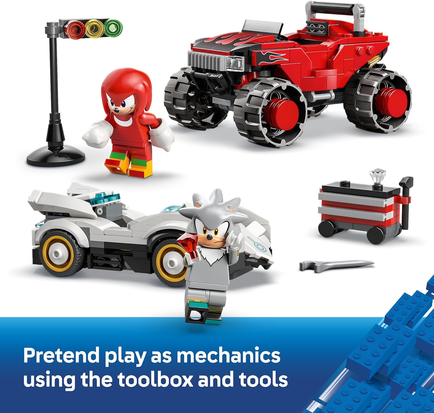 Detalle de LEGO Sonic the Hedgehog Silver's Car vs. Knuckles' Monster Truck 77118 review