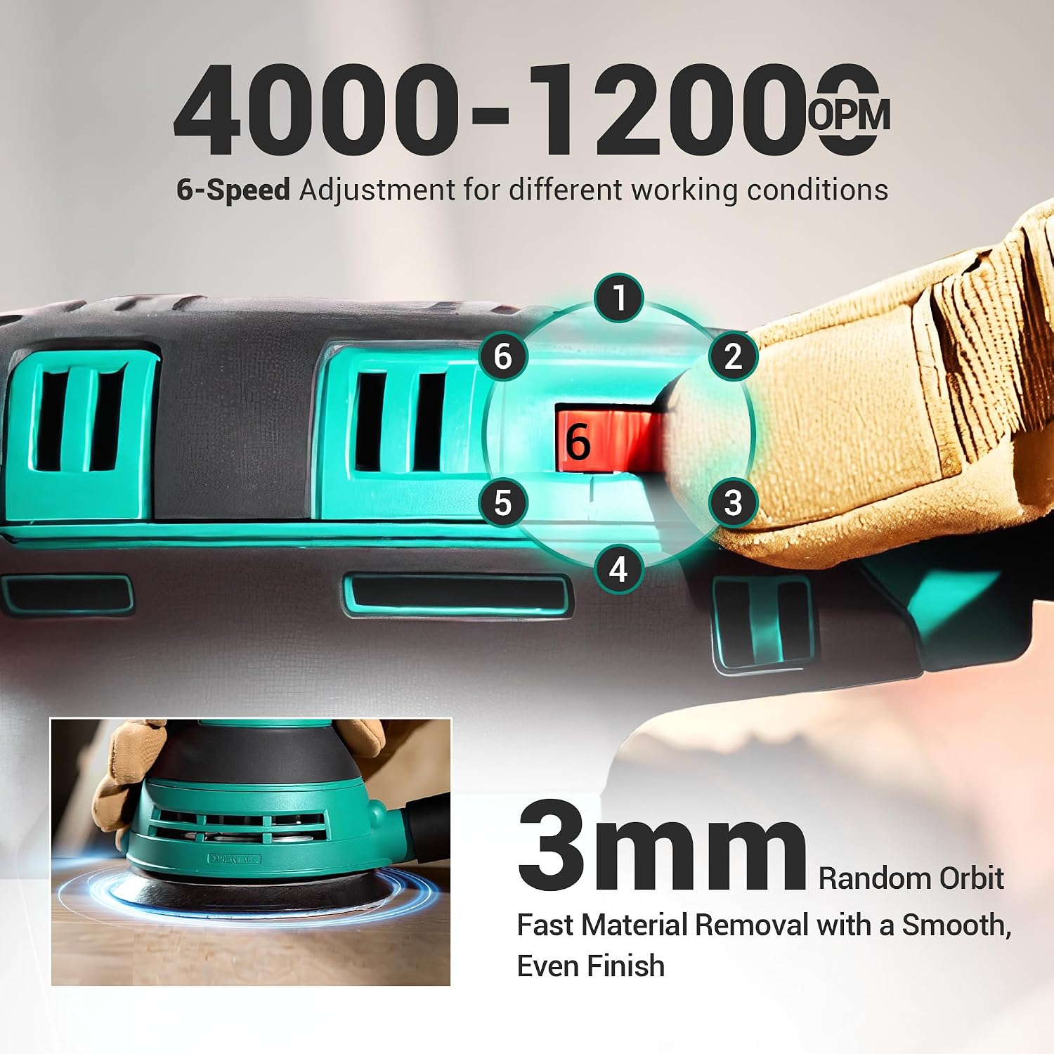 Detalle de DCA Random Orbital Sander (300W) with Dust Collection, 6 Variable Speeds, 125mm