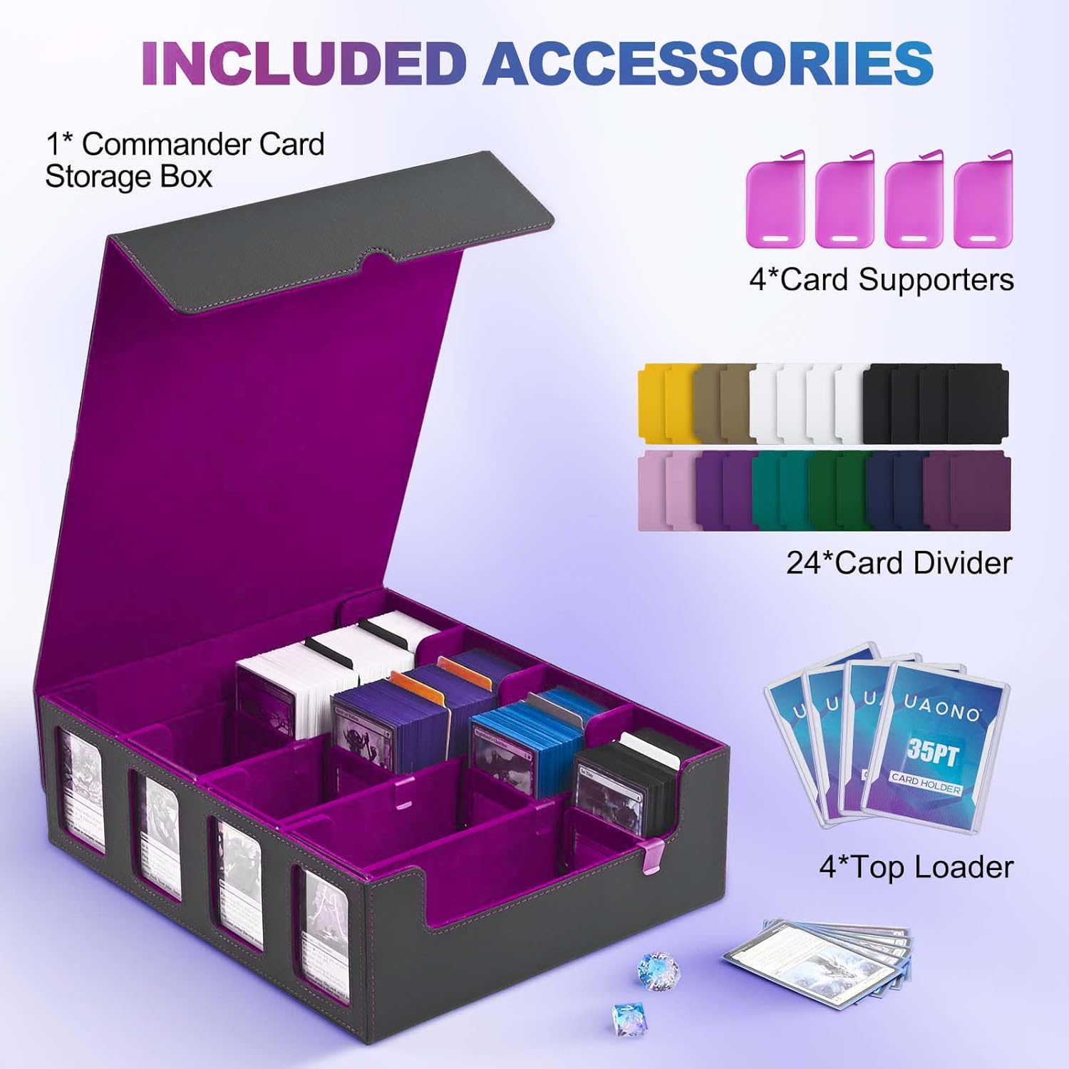 Detalle de UAONO Trading Card Storage Box for Commander Display – 2400+ MTG Deck Box, Black & Purple
