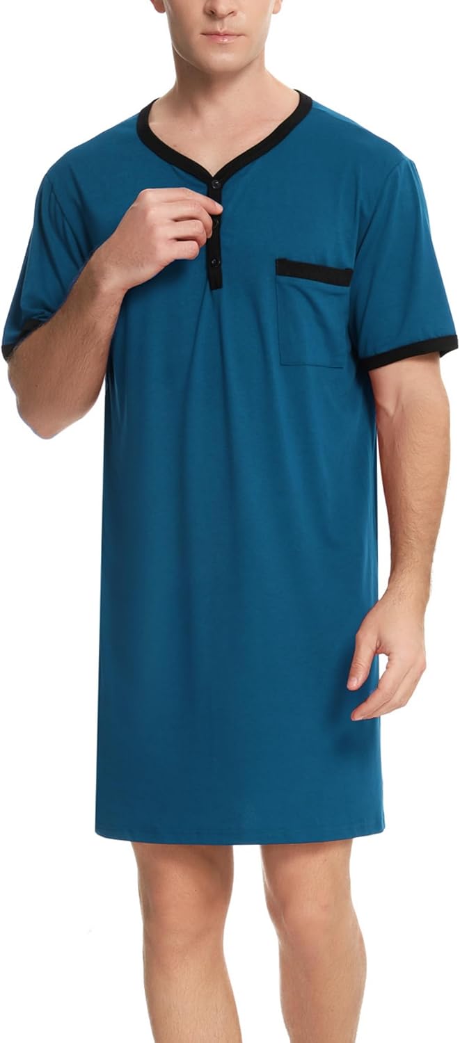 Thumbnail 6 de Men's Cotton Pyjama Tops: Breathable Knee-Length Nightwear with Button-Down Collar