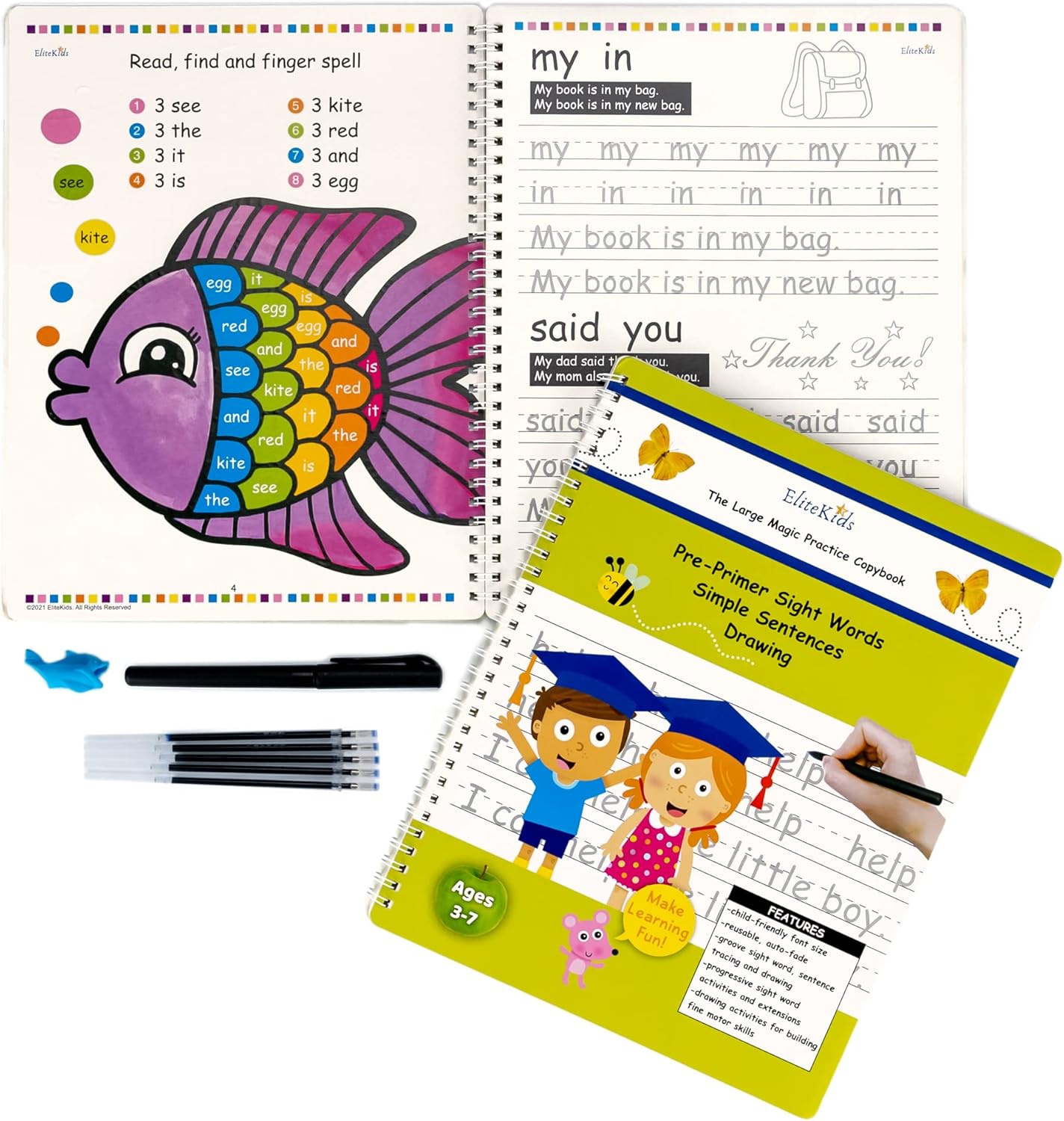 Detalle 2 de Reusable Handwriting Practice Workbook Set for Kids – Grooved Writing & Tracing (6 Books)