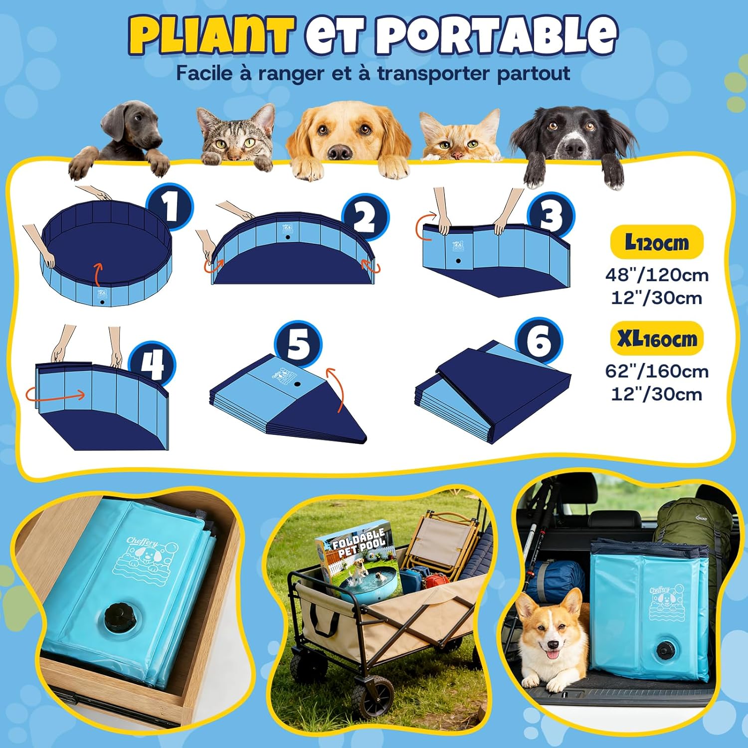 Thumbnail 6 de JONRRYIN Piscine pour Chien 120 x 30 cm – Pliable, stable et antidérapante