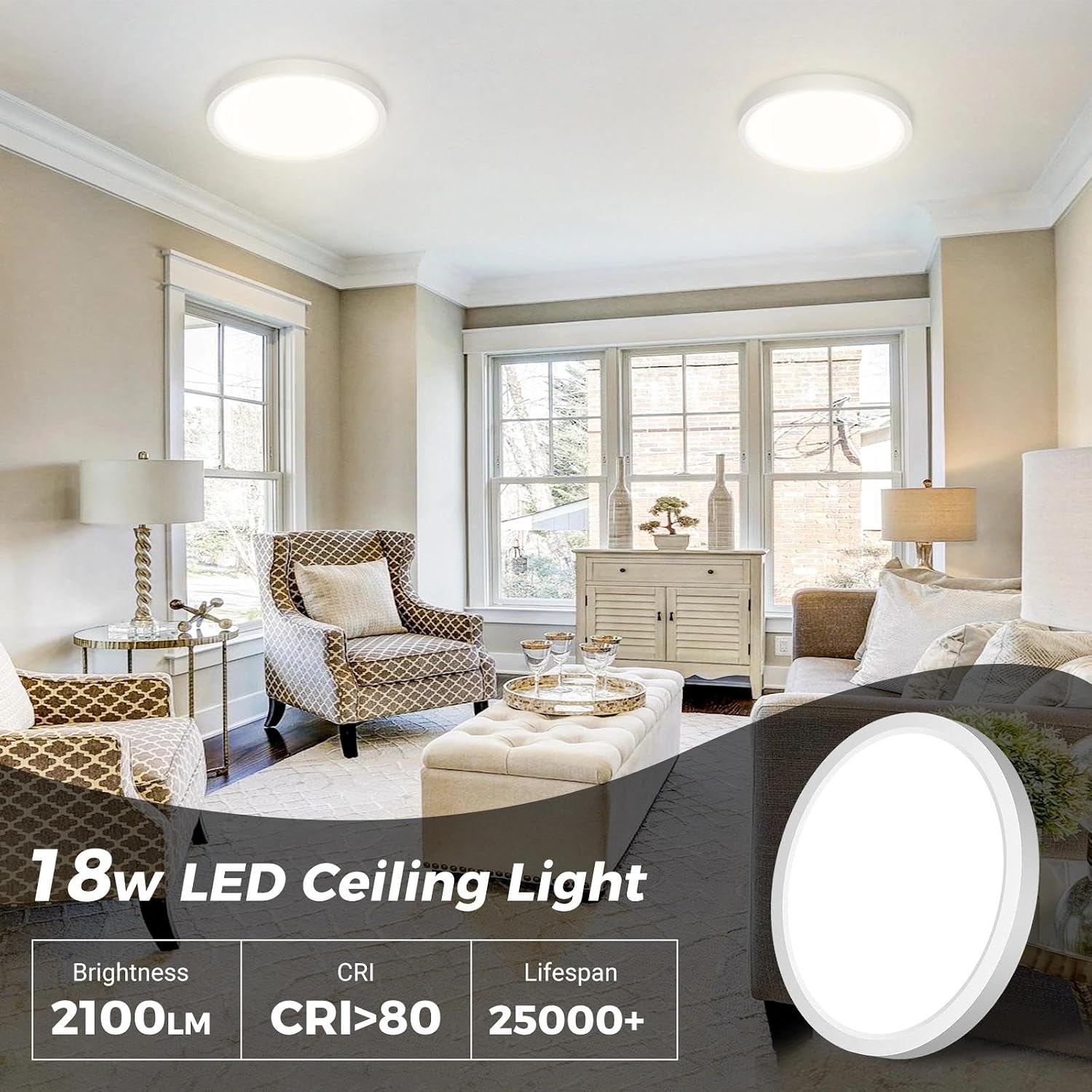 Detalle de slochi Bathroom Light with 3 Colour Temperatures – IP44 Round Flush Ceiling Light (Ø22 cm)