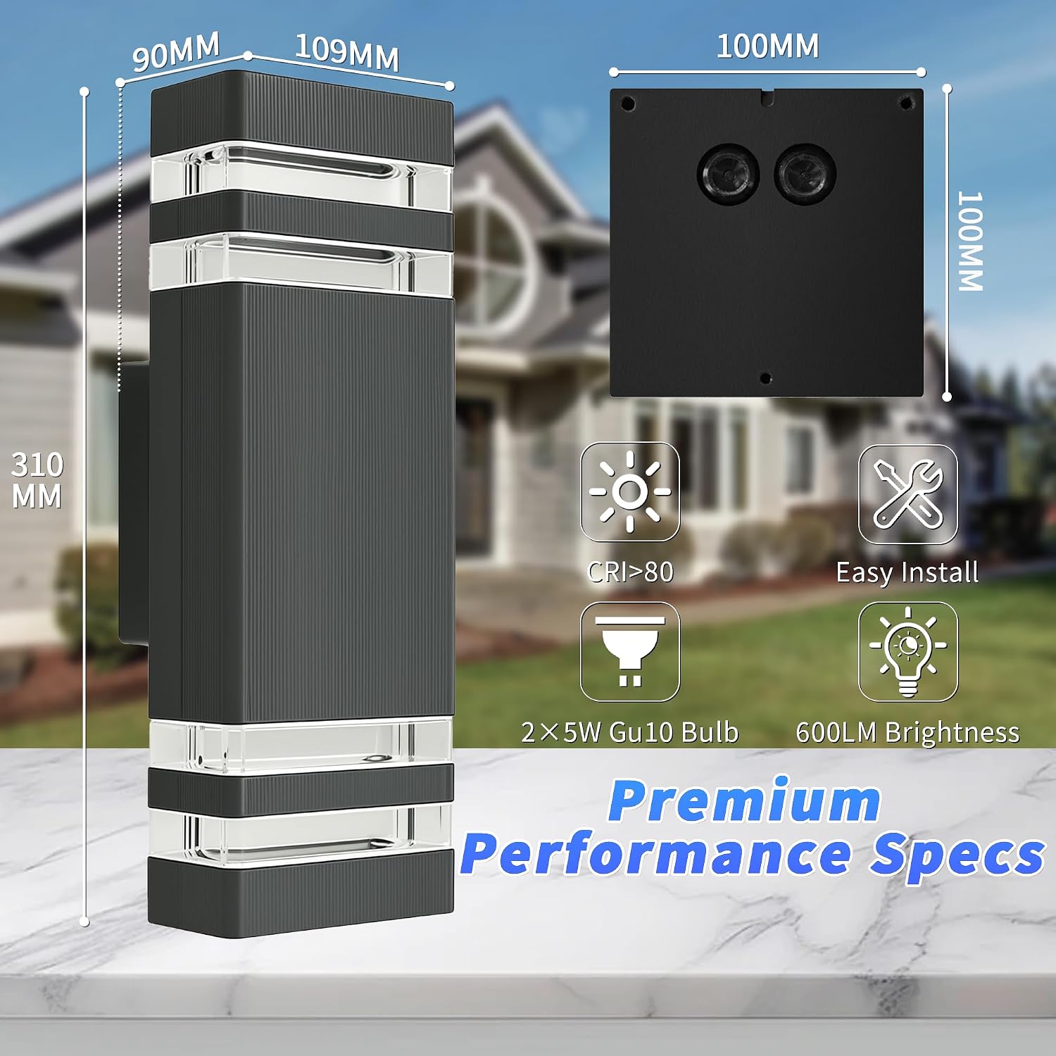 Detalle de Outdoor Wall Lights Mains Powered Up Down Outside Light IP54 Waterproof Porch Front Door Light Anthracite Grey