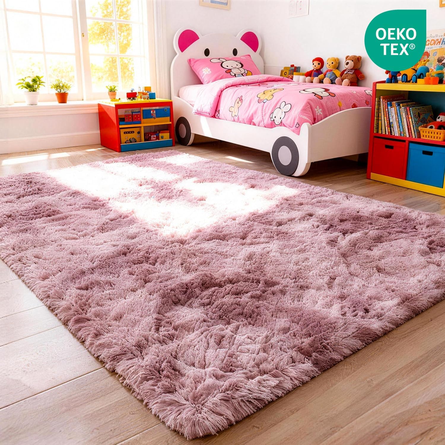 Detalle 2 de MARATIP Teppich Wohnzimmer Batik Purpur-Rosa 120x160 cm – Hochflor, waschbar, rutschfest