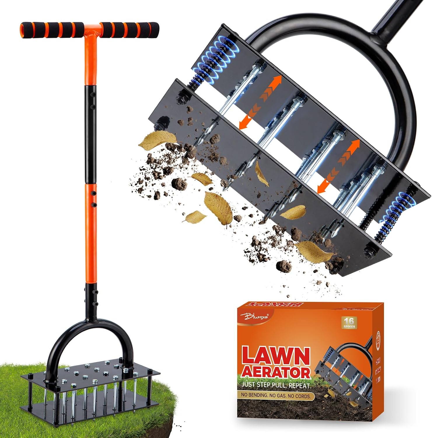 Detalle de Bluesea Lawn Aerator with 16 Spikes, T-Handle and Automatic Soil Release