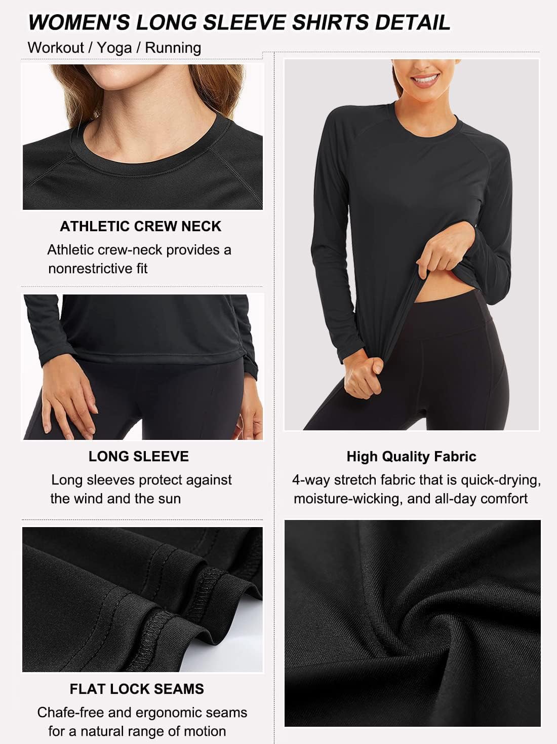 Detalle de Damen 3er Pack Langarmshirt T-Shirts – UPF 50+, schnelltrocknend, atmungsaktiv & elastisch