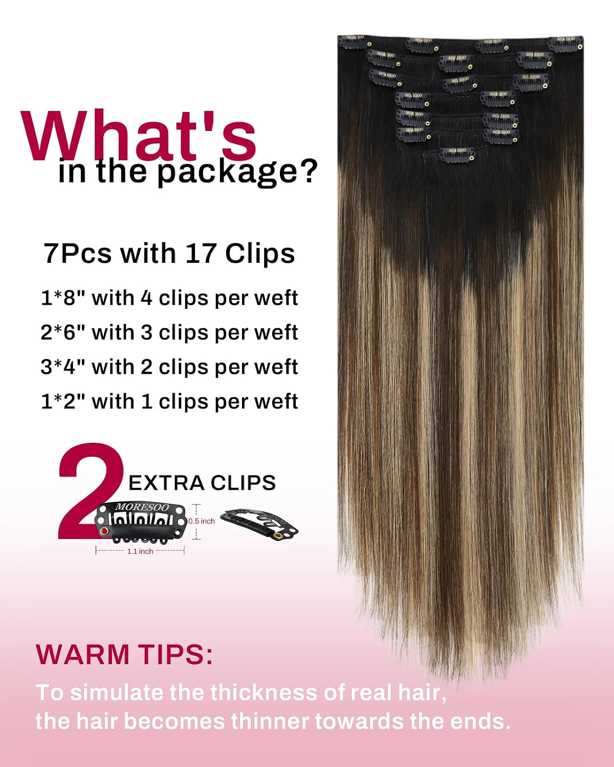 Detalle de Moresoo 18in 120g Clip‑In Hair Extensions
