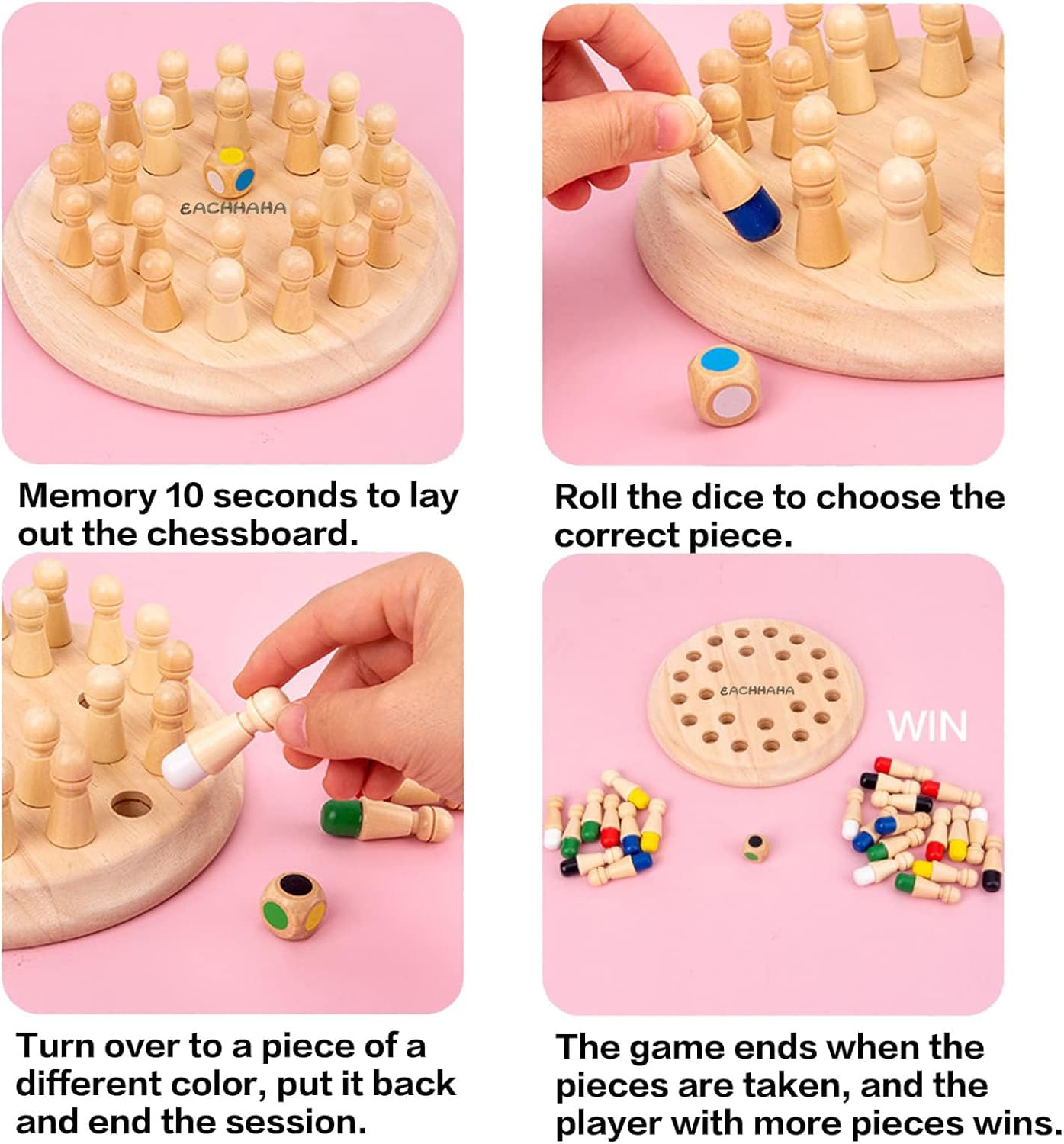 Thumbnail 4 de EACHHAHA Memory Chess en bois Montessori dès 3 ans : jeu de mémoire et reconnaissance des couleurs