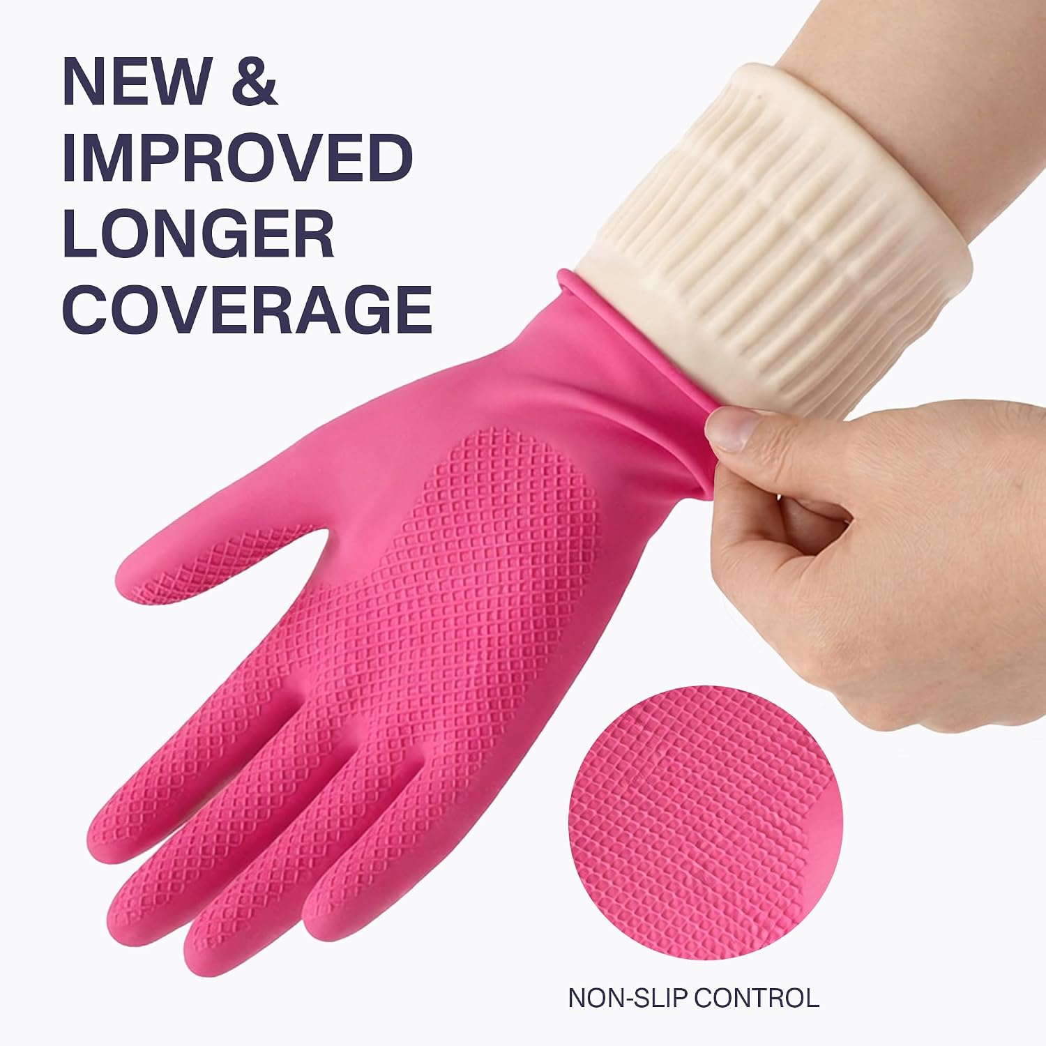Detalle de Gennethly Rubber Dishwashing Gloves — Reusable, Long Cuff for Kitchen Cleaning