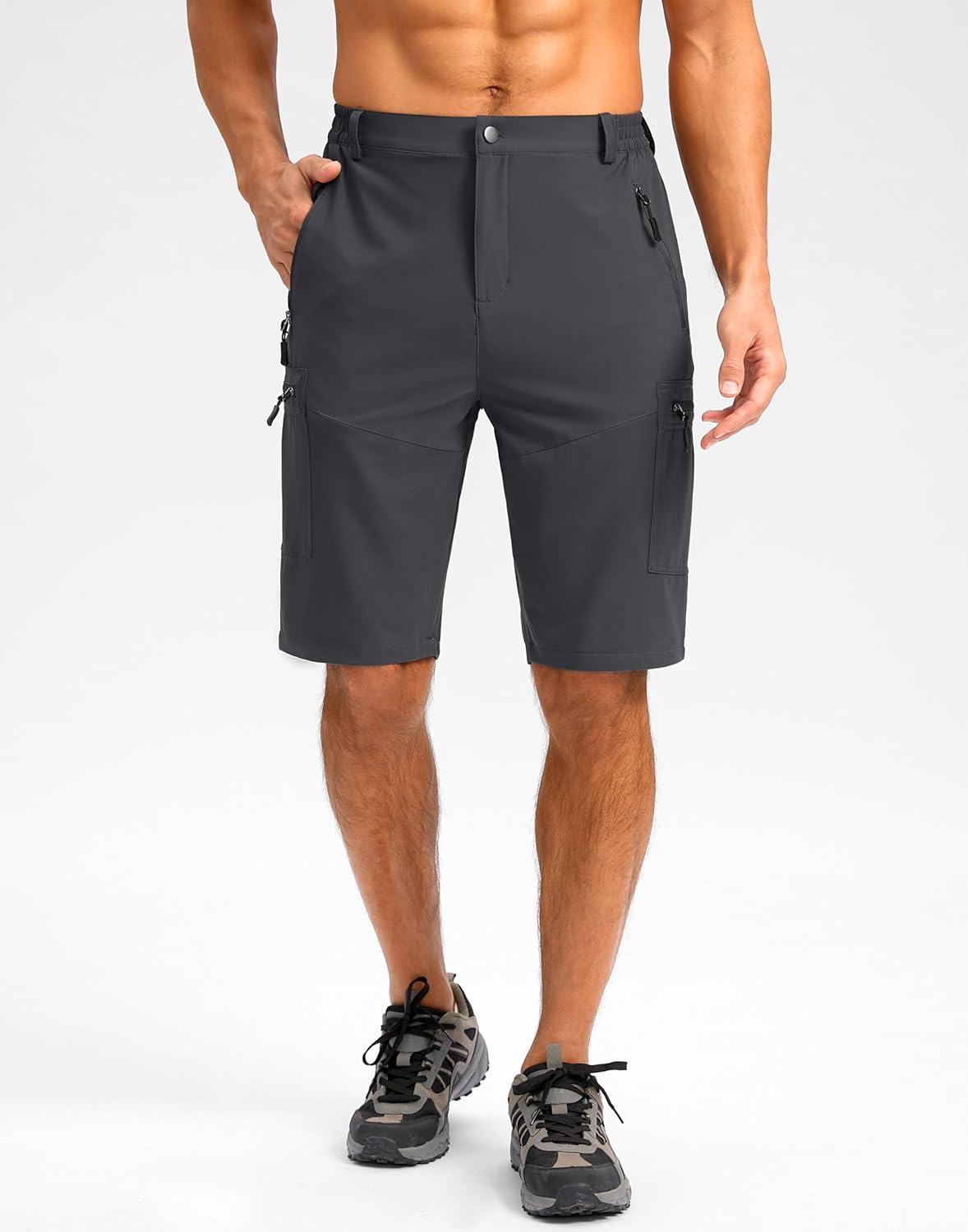 Thumbnail 1 de Pudolla Men’s 9-Inch Hiking Cargo Shorts with 5 Zipper Pockets (Lightweight, Quick-Dry, UPF 50+)