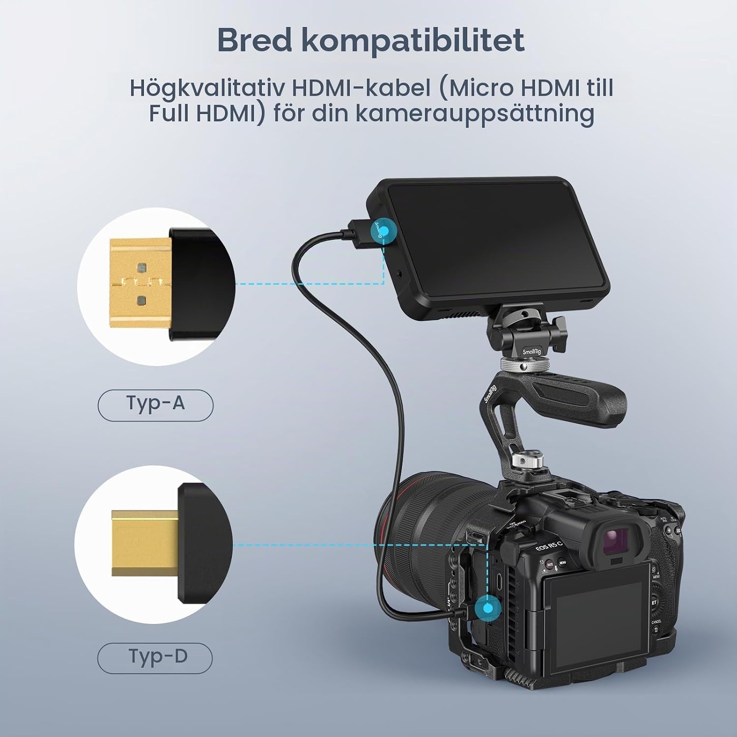 Detalle de SMALLRIG 3043 HDMI-kabel, 55 cm, ultratunn och flexibel med stöd för 4K@60Hz
