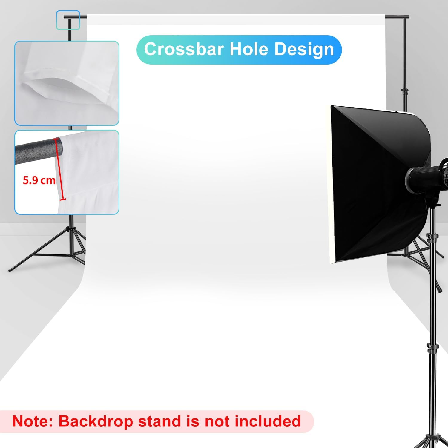 Detalle de JEBUTU White Backdrop XL 3x6m – Large, Washable Polyester Background for Studio, Live Streaming & Meetings