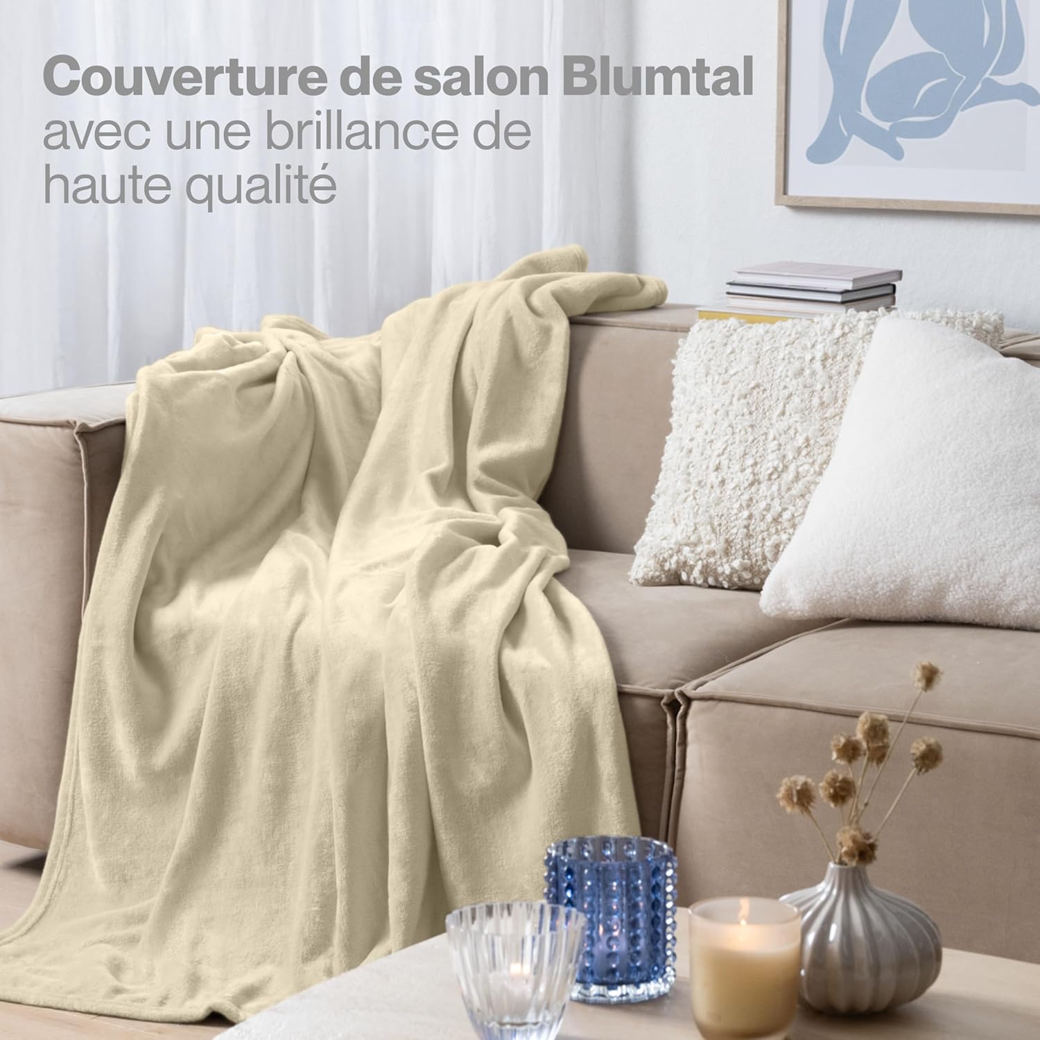 Thumbnail 5 de Blumtal Couverture polaire 270x230 pour canapé et lit, beige (certifiée Oeko-TEX)