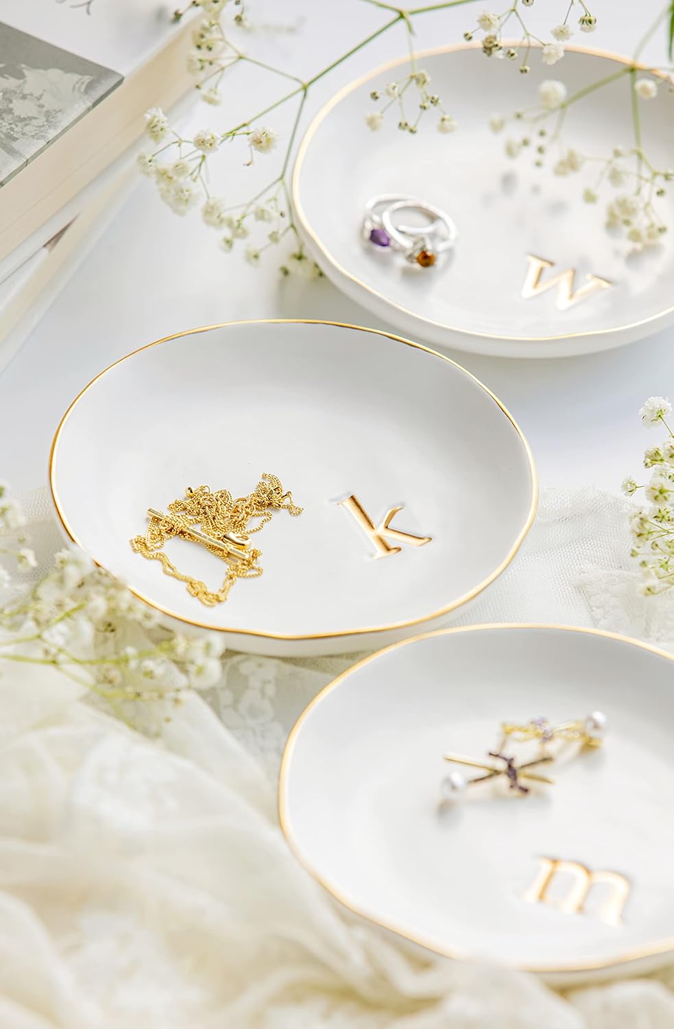 Thumbnail 4 de COLLECTIVE HOME Ceramic Jewelry Tray (4.75 in) — White Decorative Trinket Dish for Rings, Earrings, Necklaces & Keys