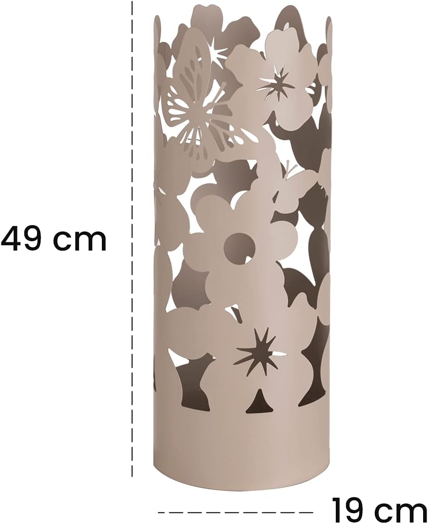 Detalle de Baroni Home Portaombrelli Design Moderno Flowers – 2 ganci, vaschetta rimovibile, 19x19x49 cm, Tortora