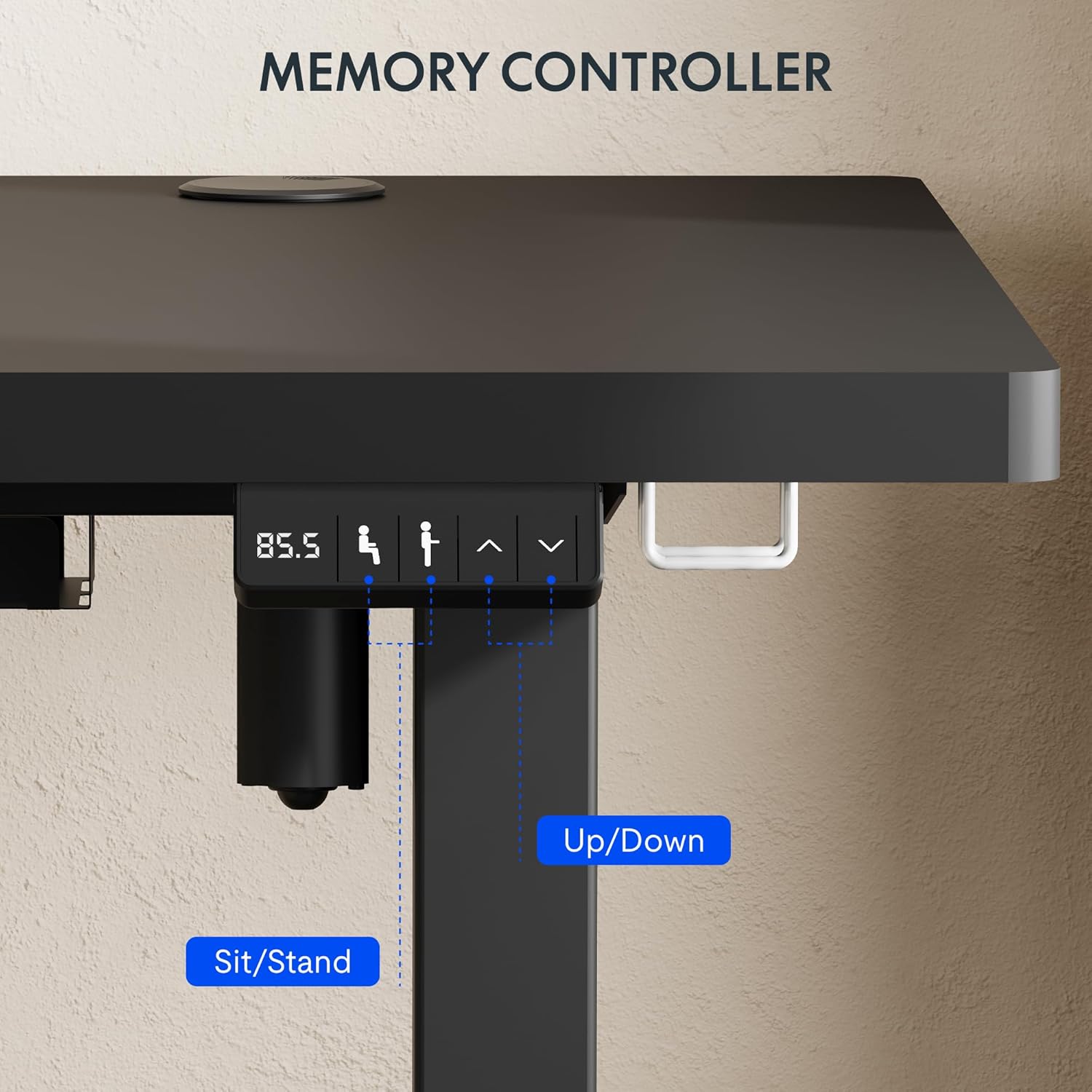 Detalle de FLEXISPOT Bureau Assis Debout en L avec Tiroirs – Réglage mémoire et plateau ergonomique
