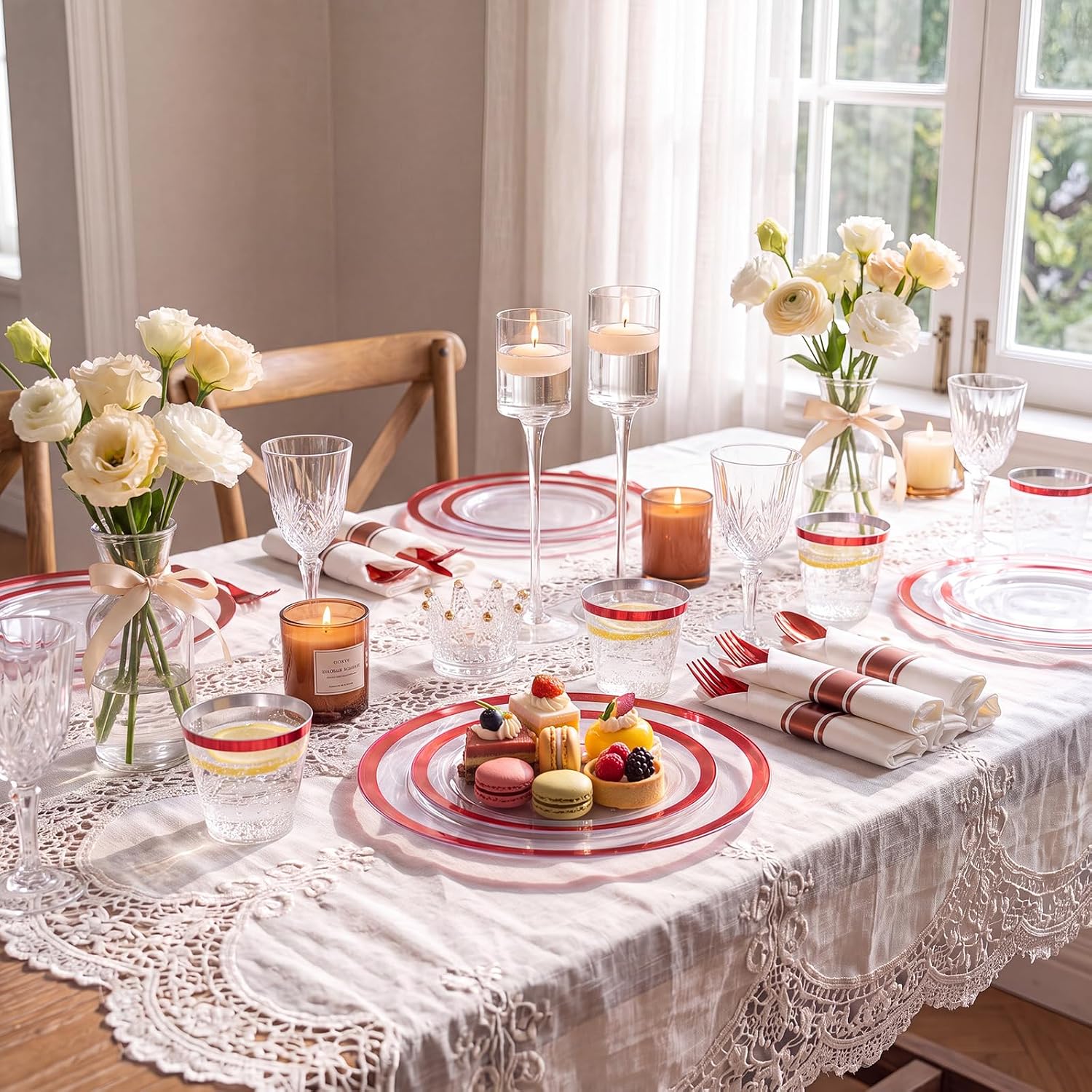 Thumbnail 3 de I00000 350 Pcs Red Dinnerware Set for 50 Guests