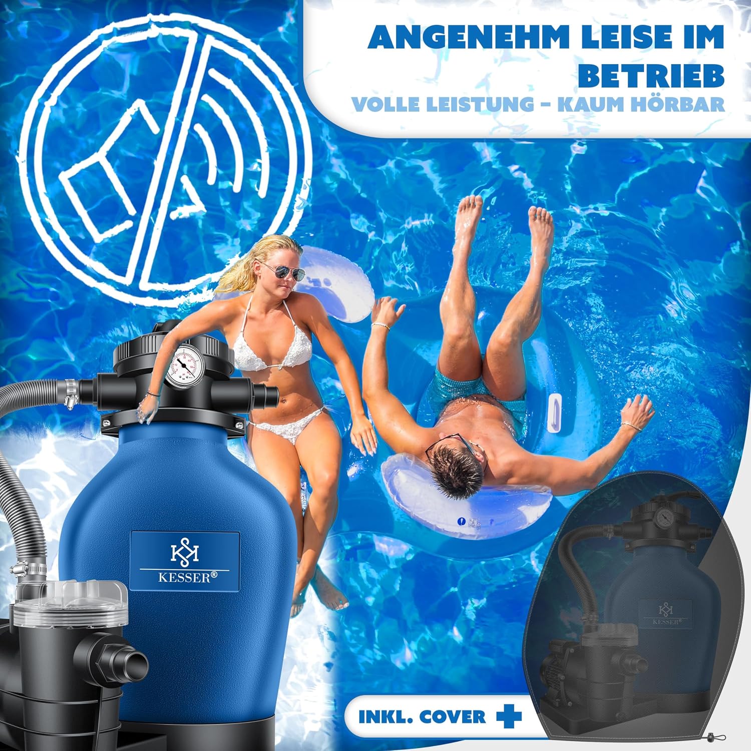 Detalle 2 de KESSER® Sandfilteranlage mit 7-Wege-Ventil, Druckanzeige und Wettercover – Filterleistung bis 10 m³/h