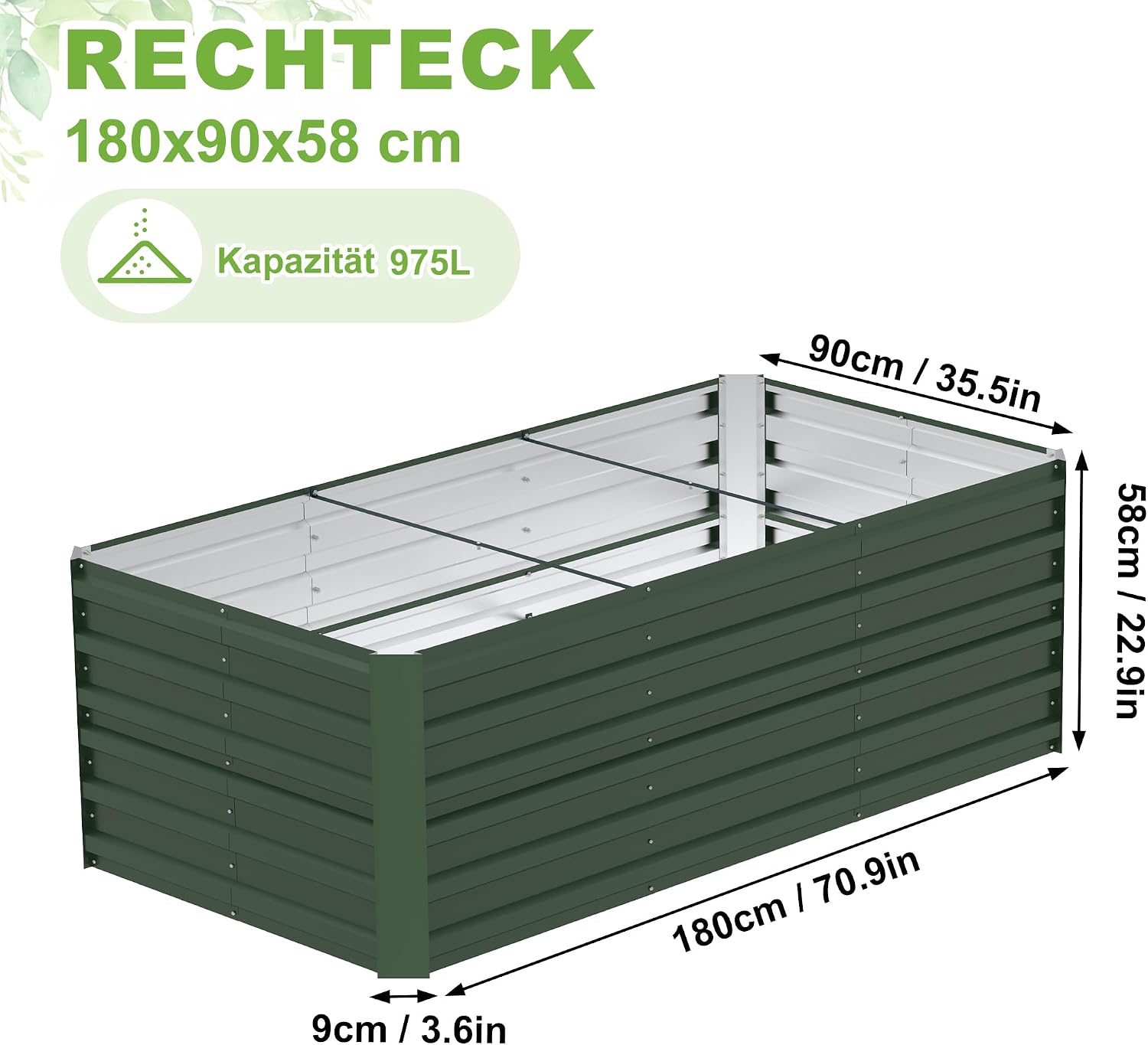 Detalle de LZQ 975 L Raised Bed, Galvanised Steel, 180 x 90 x 58 cm, Green