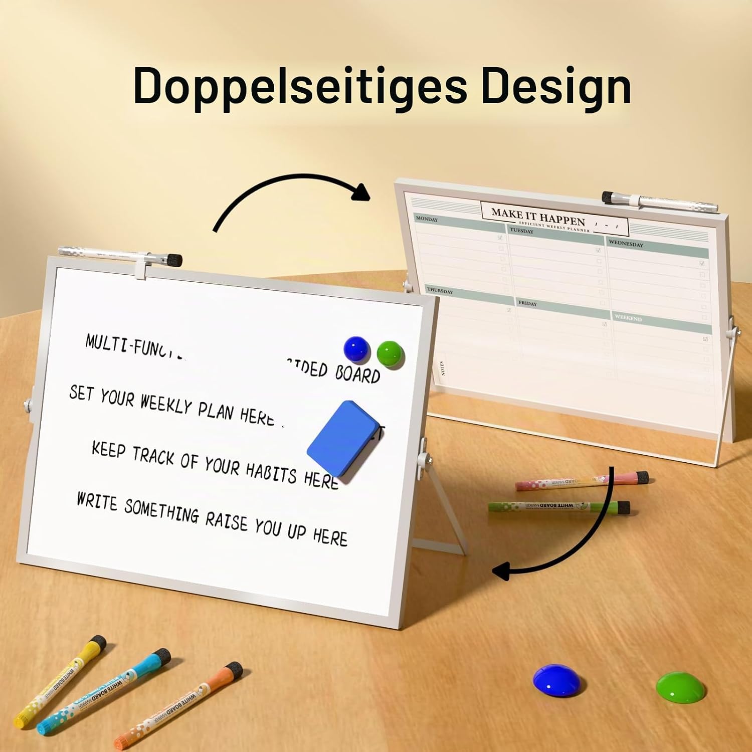 Detalle 2 de Marsrock Whiteboard mit Ständer – beidseitiger Wochenplaner 30 x 40 cm