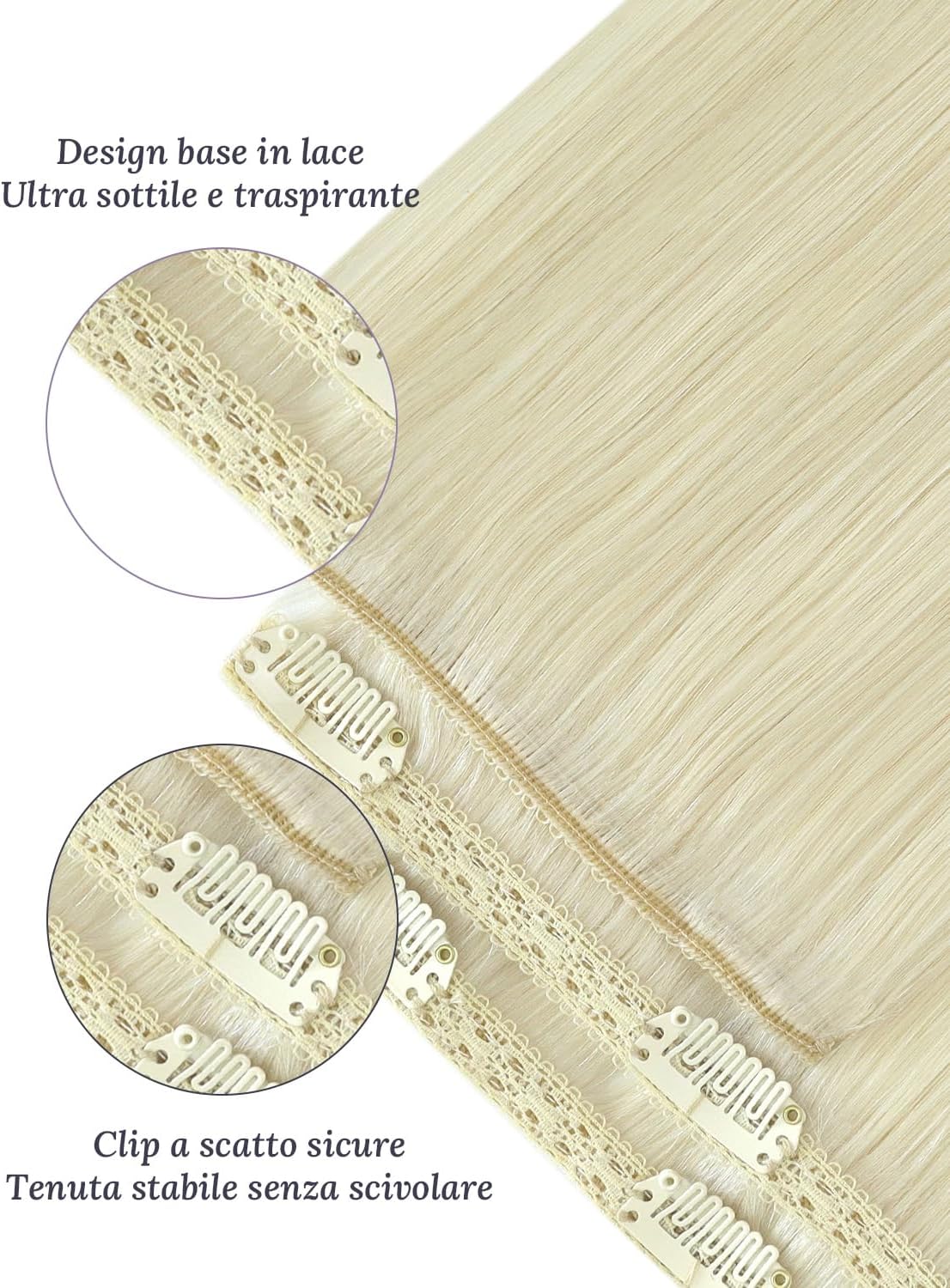 Thumbnail 3 de Fshine Extension Clip Capelli Veri 35.5 cm | 7 pezzi, 120 g, Bionda Bianca – Estensione Naturale con Clip