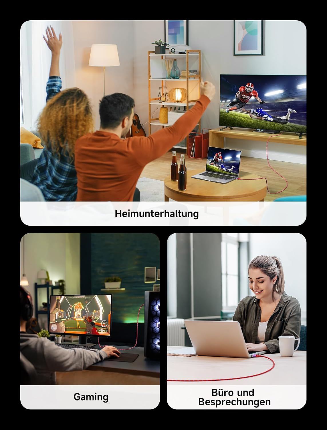 Detalle 2 de JSAUX 8K HDMI Kabel 1 Meter – 2er-Pack, HDMI 2.1 Kabel (48 Gbps) für 8K/4K, HDR, eARC