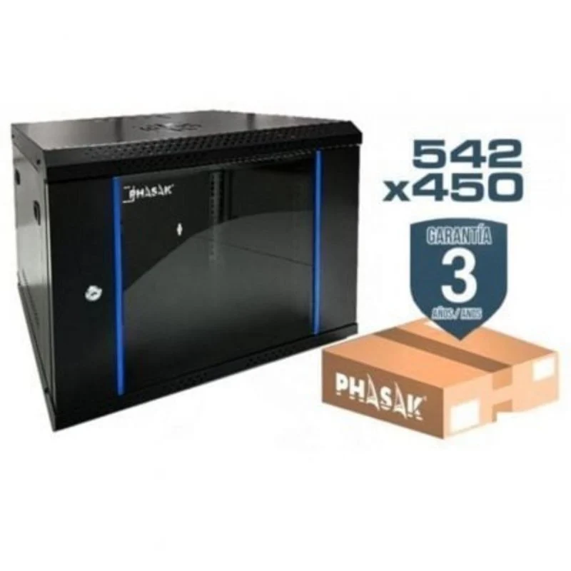 Detalle de Armario Rack mural Phasak PHO 2216D 19" 16U con puerta de cristal negro