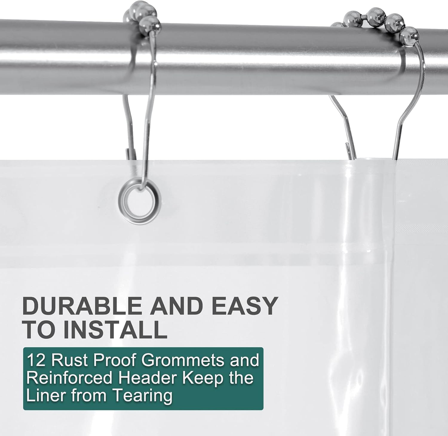 Detalle de AmazerBath Shower Curtain PEVA Liner, Clear 8G with Weighted Stones