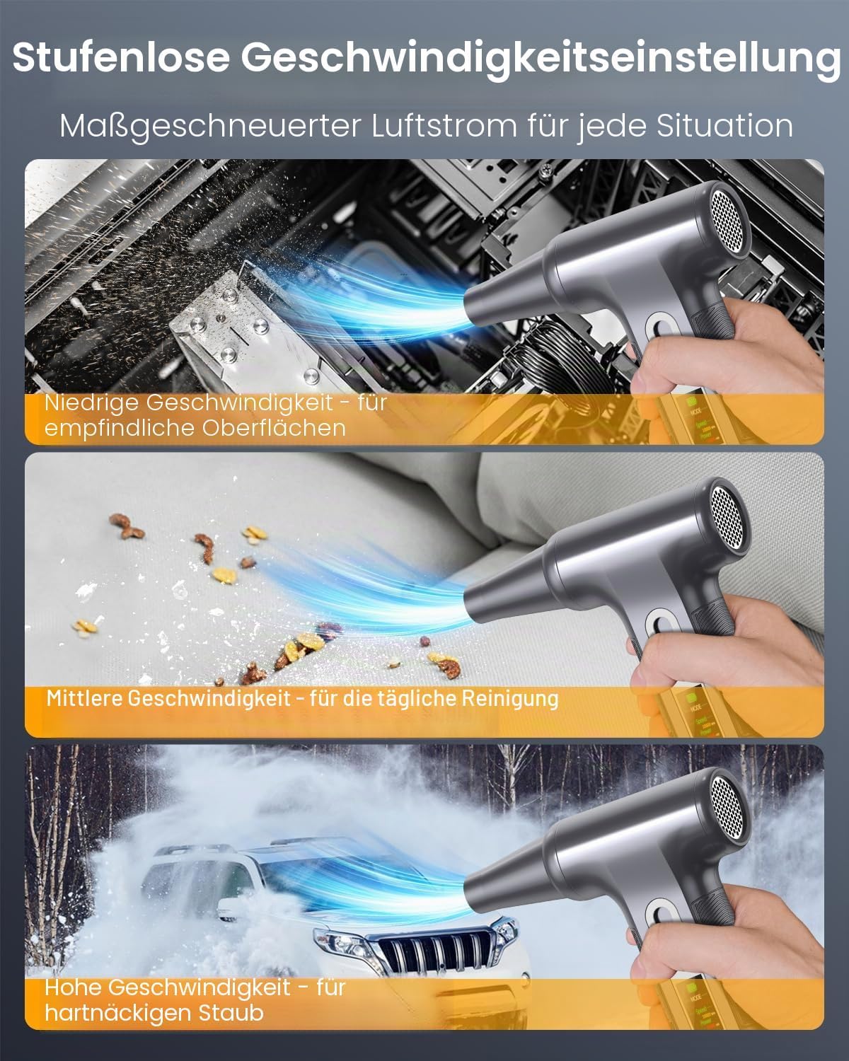 Detalle 2 de Elektrische Staubgebläse 200000 U/min mit HD-Display – Air Duster Mini-Gebläse für PC-Reinigung (Modell W06, Silber)