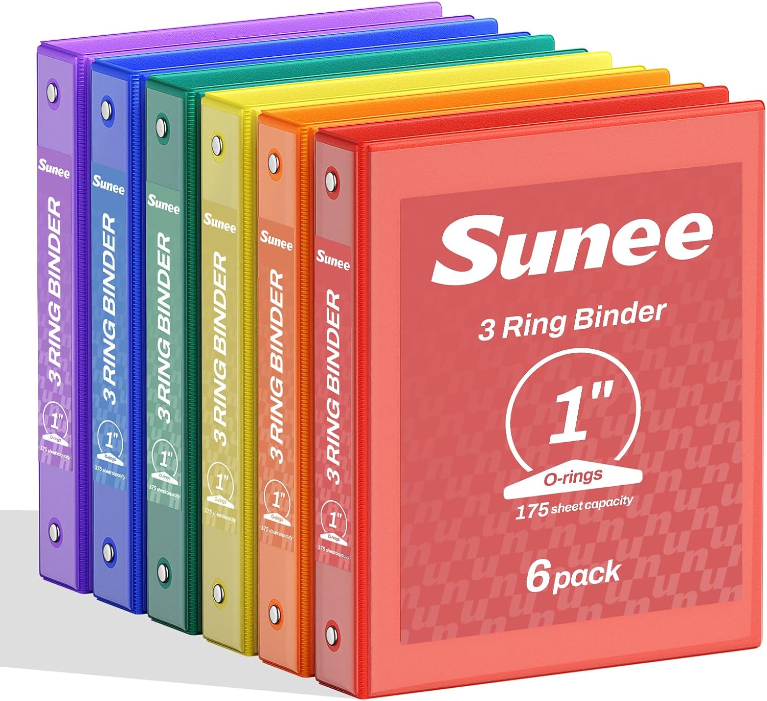 Detalle de SUNEE 1-Inch 3-Ring Binders, 6-Pack, PVC-Free Clear View, Letter Size