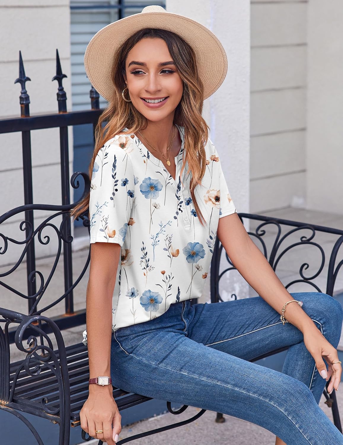 Thumbnail 3 de Zeagoo Womens Summer Tops V Neck Short Sleeve