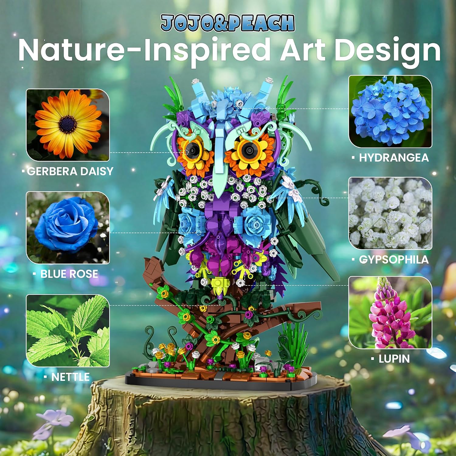 Detalle 2 de JOJO&Peach floral owl building set, 1309 pieces