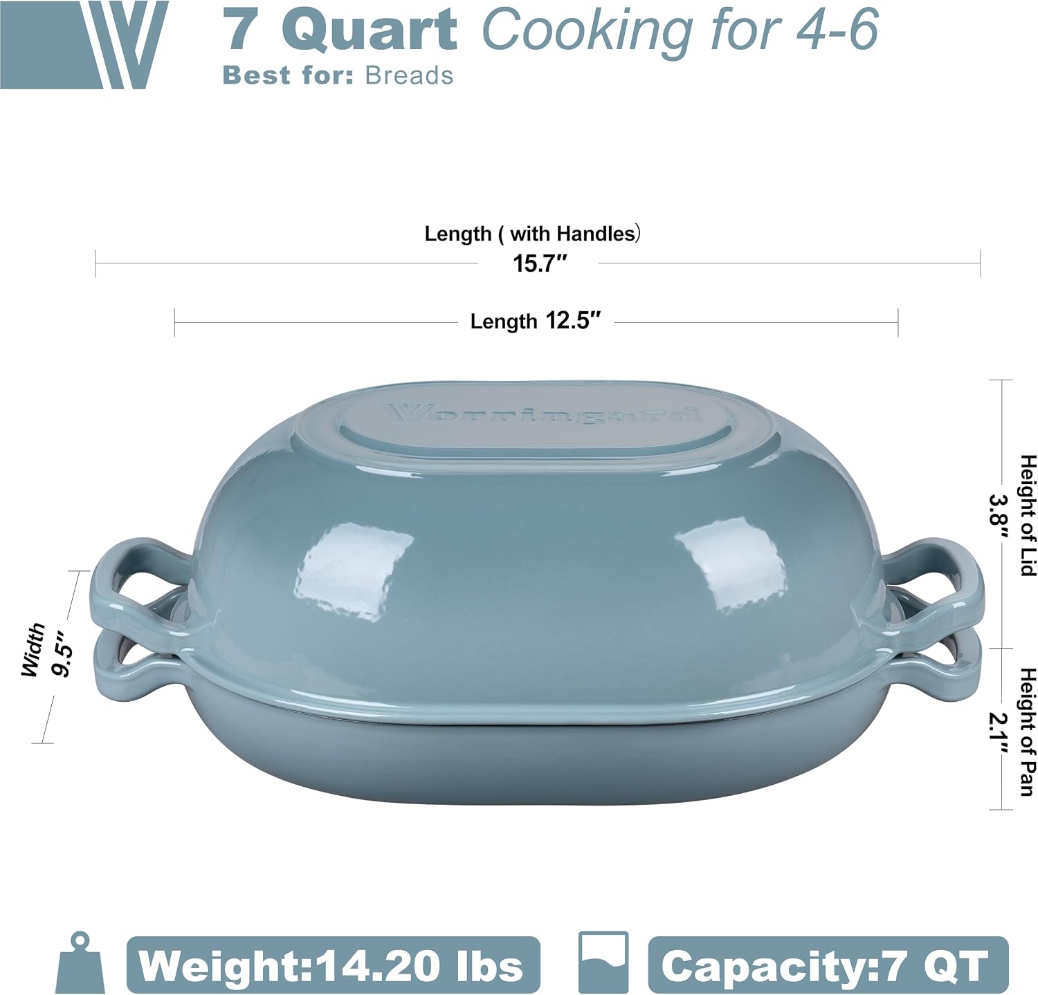 Detalle de VORRINGARD Enameled Cast Iron 7QT Dutch Oven for Sourdough & Bread Baking (Sea Salt)