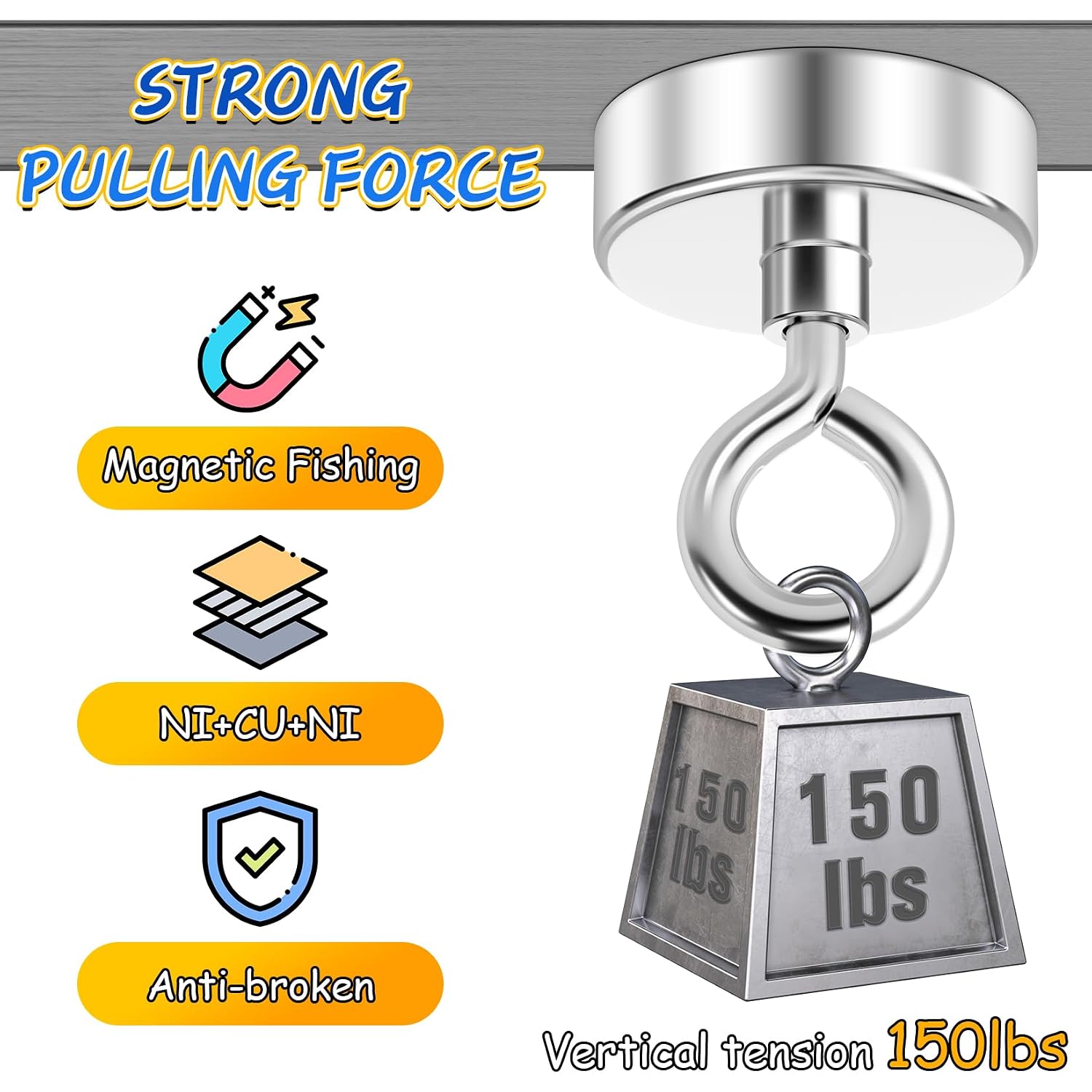 Detalle de Grtard 68kg Pulling Fishing Magnet: Durable Neodymium Tool for River Retrievals