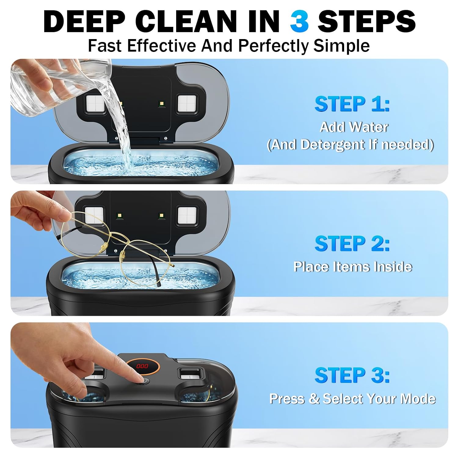 Thumbnail 6 de Raugbeyvo Ultrasonic Jewelry Cleaner, 48 kHz, 400 mL, 3 Modes, Black