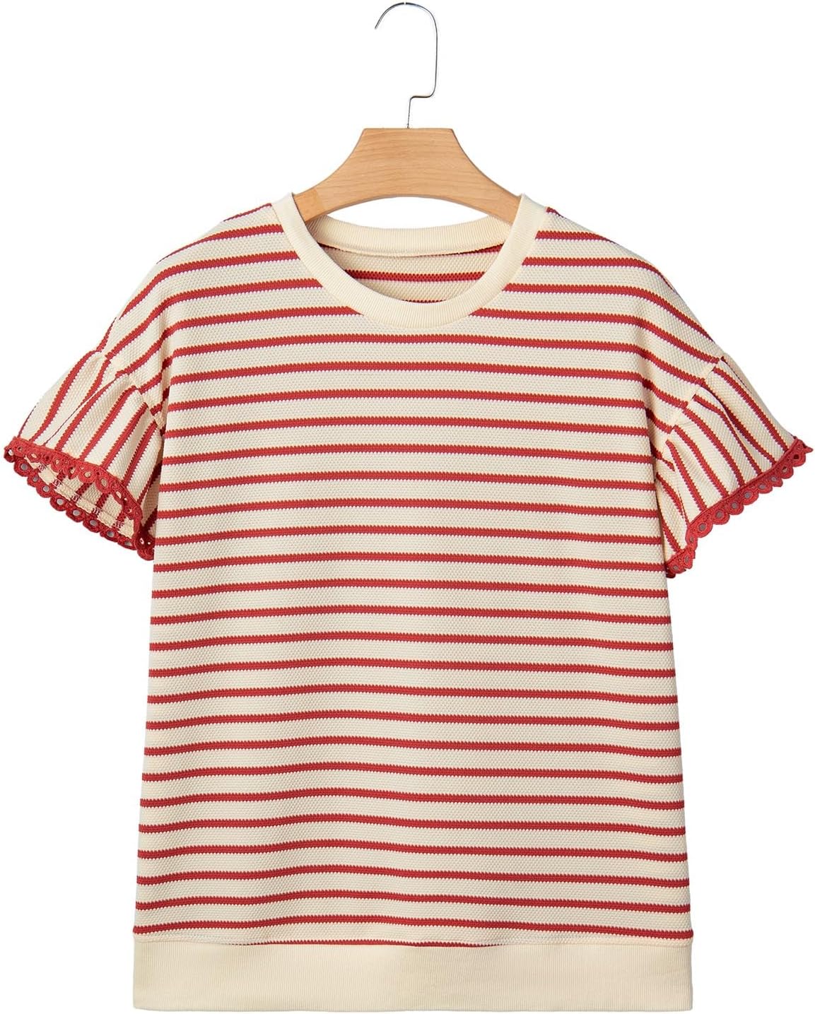 Detalle de SHEWIN Women Summer Loose Fit Top: Trendy Rib Knit Stripe Shirt (2026)